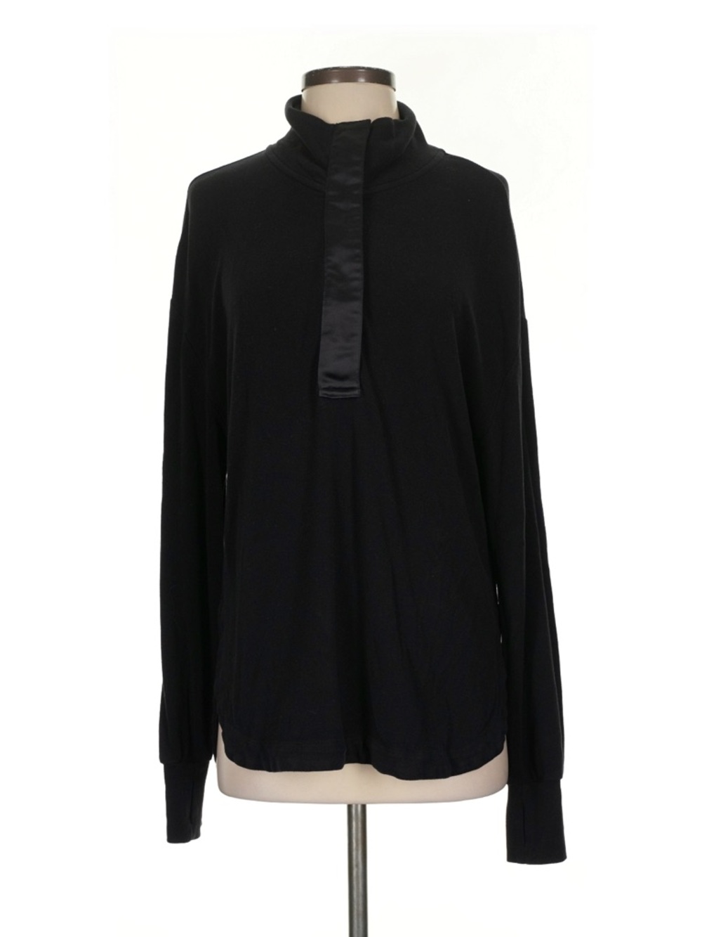 Varley Black Funnel-Neck Satin-Trim Pullover